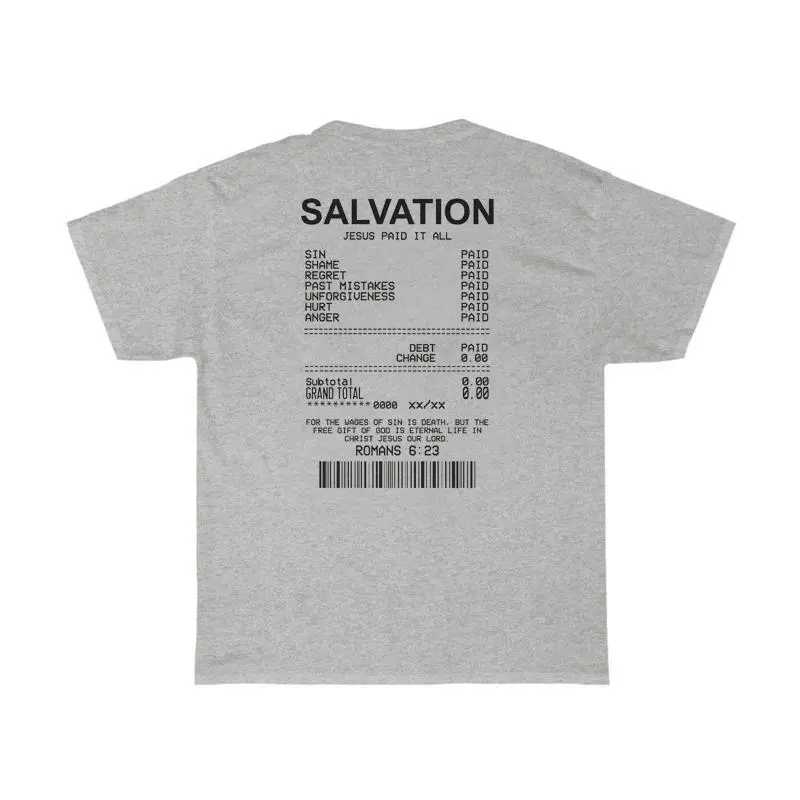 Women Salvation Back Print Bible Verse T-Shirts Oversized - Grey