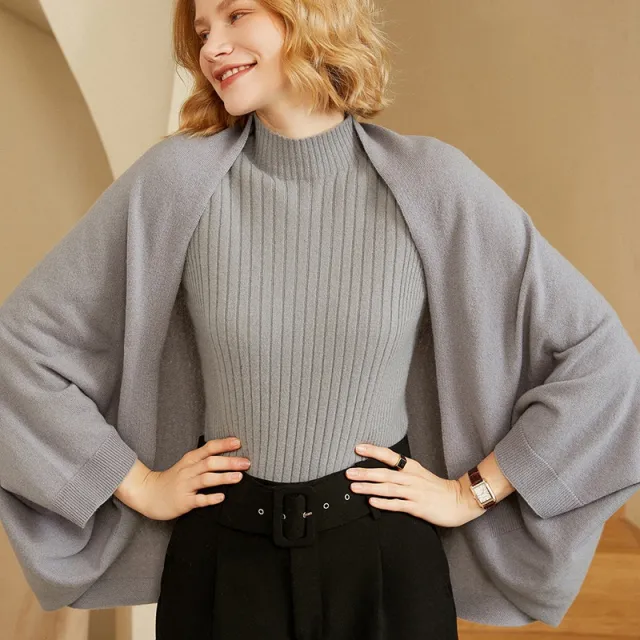 Women's Cashmere Sweater Shawl Solid Color Cardigan Warm Air Conditioning Shirt Blue - Shop at LoveMi