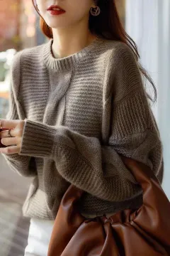 Women's Woolen Sweater Autumn And Winter Heavy Industry Idle Style Loose Thick Sweater - Dark Camel - View 1