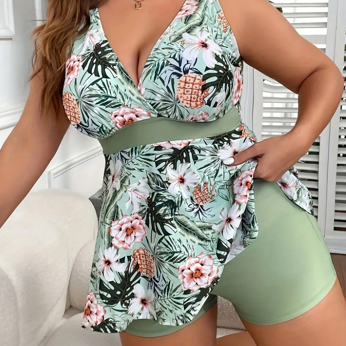 European And American-style Floral-print Two-piece Swimsuit