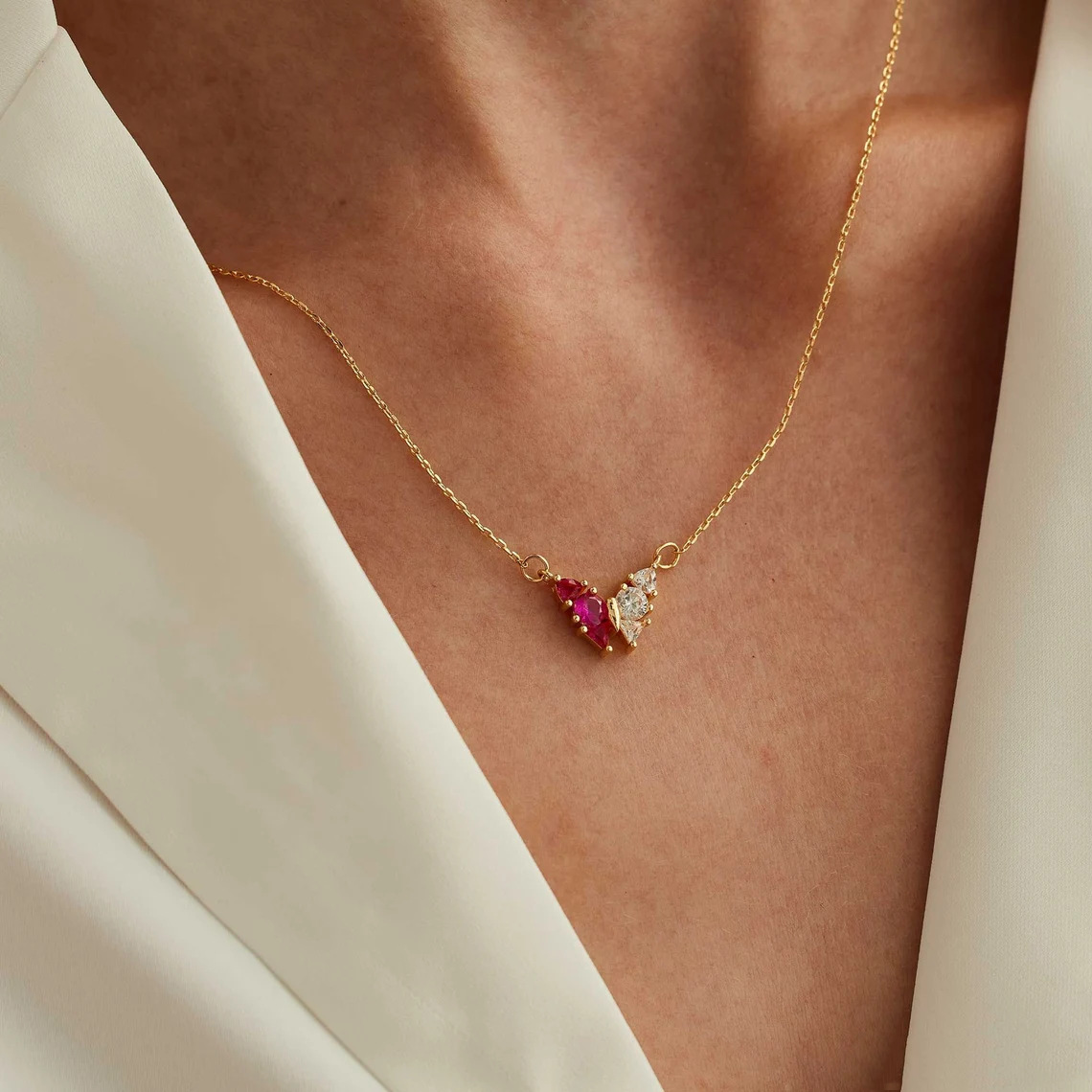 December Birthday Stone Pendant Colorful Zircon Lock Titanium Steel 18K Gold Plating