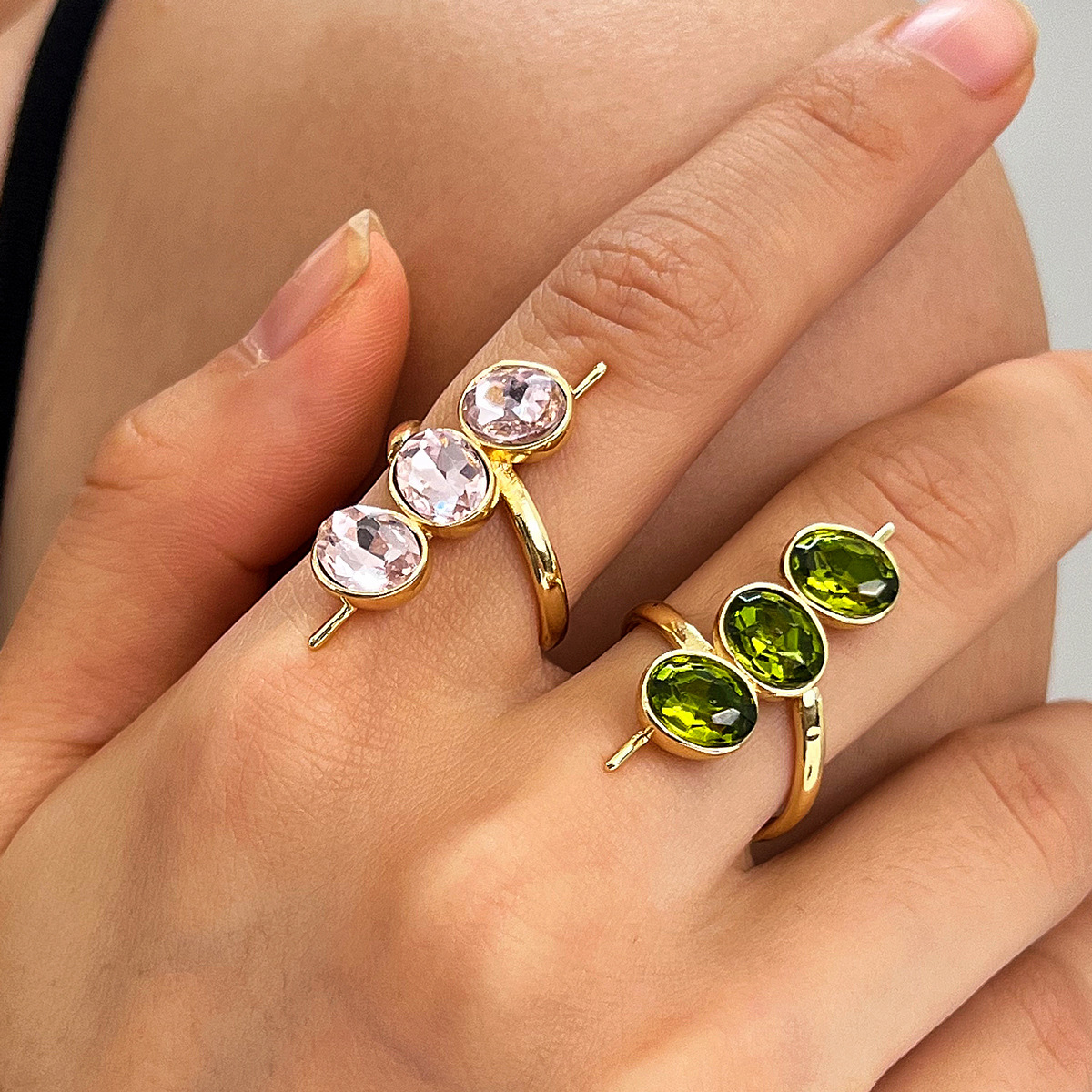 Women's Three-oval-color-zirconia Open Ring