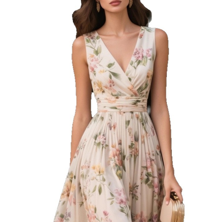 Chiffon V-neck Sleeveless A-line Bodycon Dress