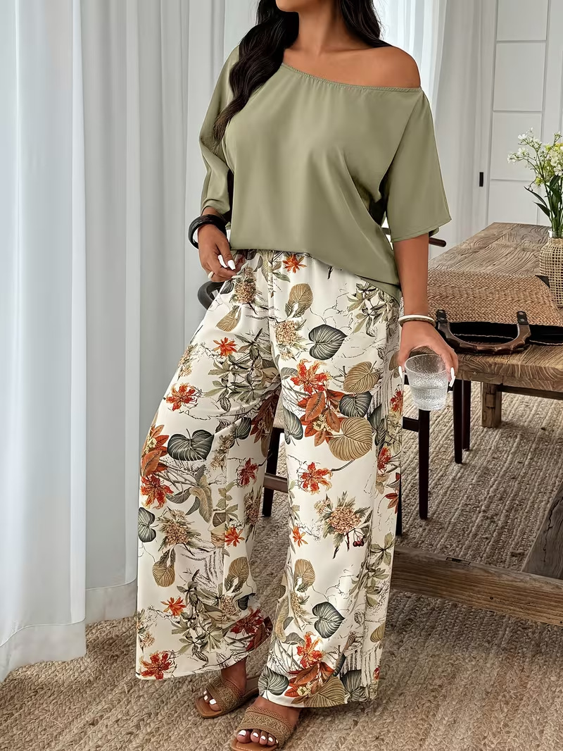 Wide-leg Pants Vacation-style Loose-fitting Two-piece Set That Flatters Your
