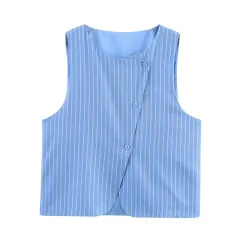 Women's Versatile Top High-waisted Straight-leg Striped Pants - Vest - View 1