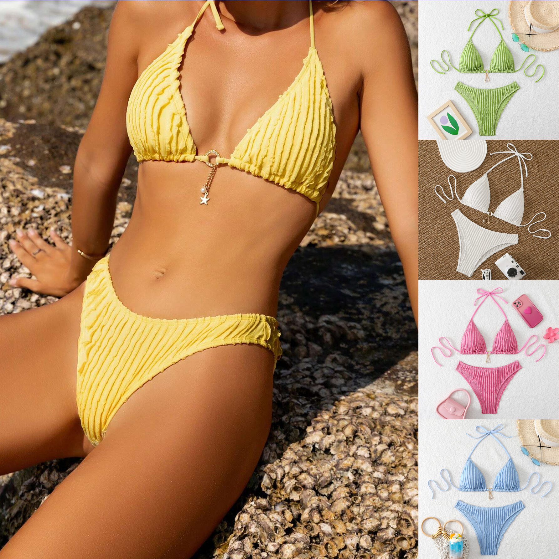 Special Fabric Drawstring Strap Swimsuit Womens Bikini