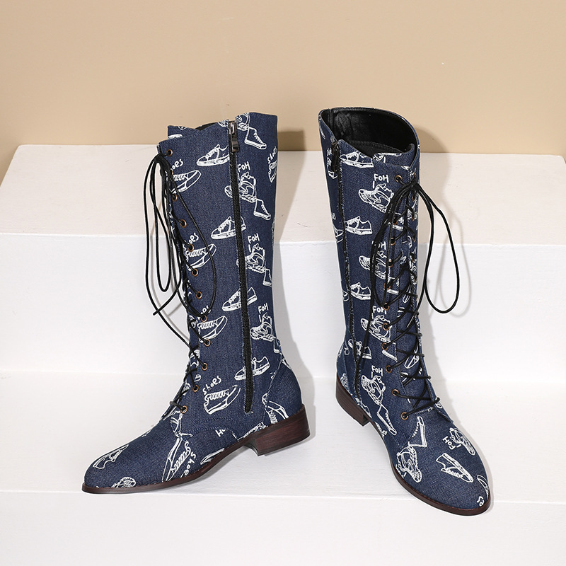 Denim Mid-calf Rider Boots For Women