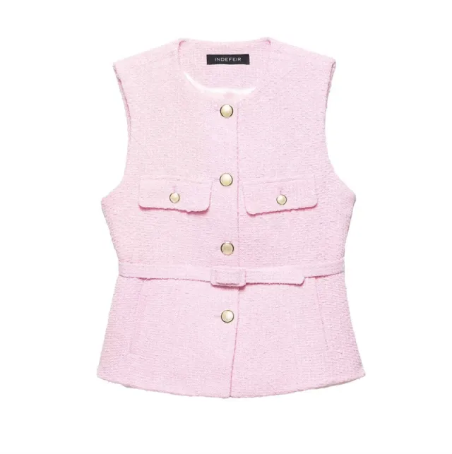 Spring New Casual Belt Vest Women's Clothing With Belt Texture Vest Pink - Shop at LoveMi