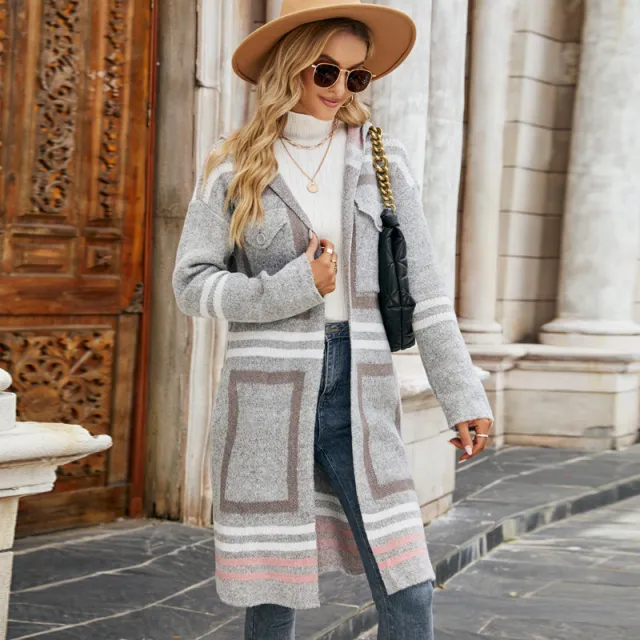 Women's Hooded Plaid Long Coat Gray - Shop at LoveMi