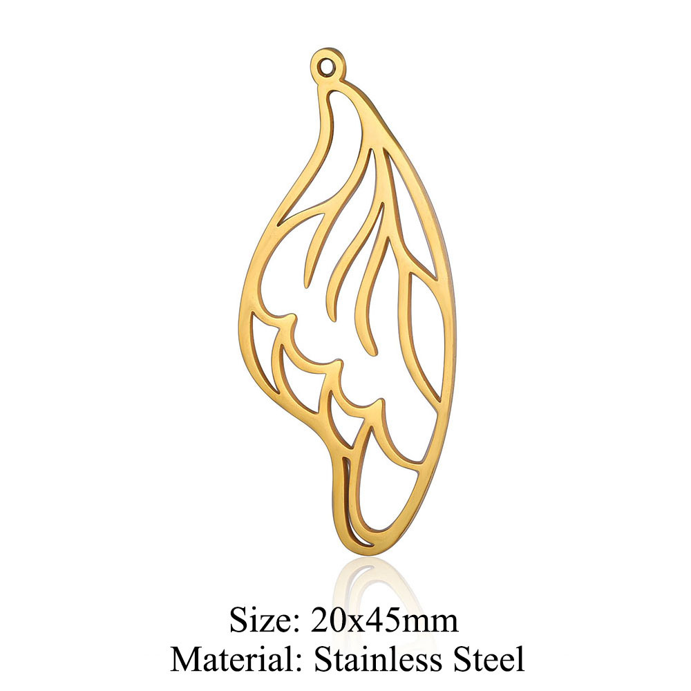 Stainless Steel Ornament Laser Cut Hollow Wing Feather Pendant