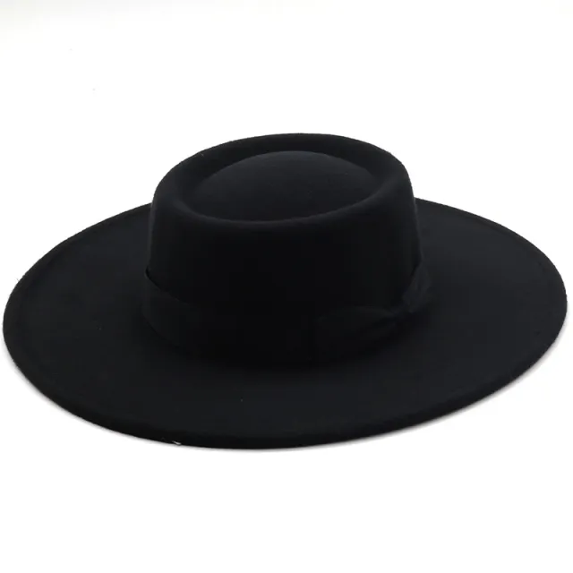 Autumn And Winter Woolen Big Brim Jazz Top Hat 03 Black - Shop at LoveMi