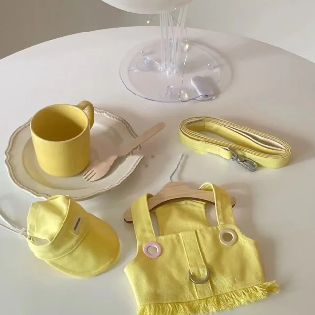 Pet Clothes Candy Color Denim Vest Yellow Hand Holding Rope Hat - Shop at LoveMi