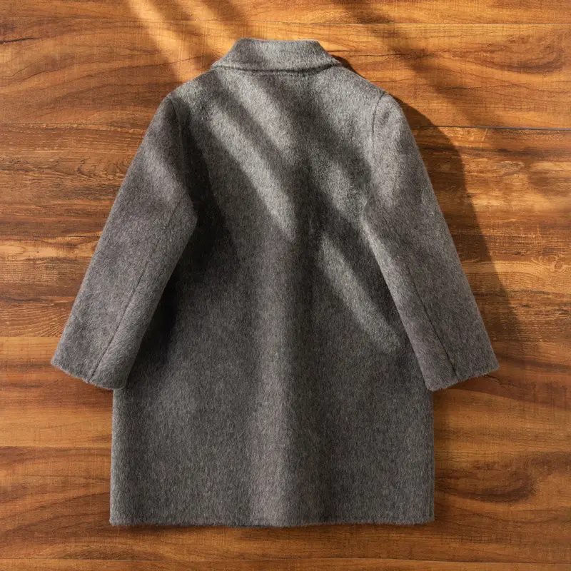 Double-breasted Lapel Girls Wool Double-faced Wool Coat