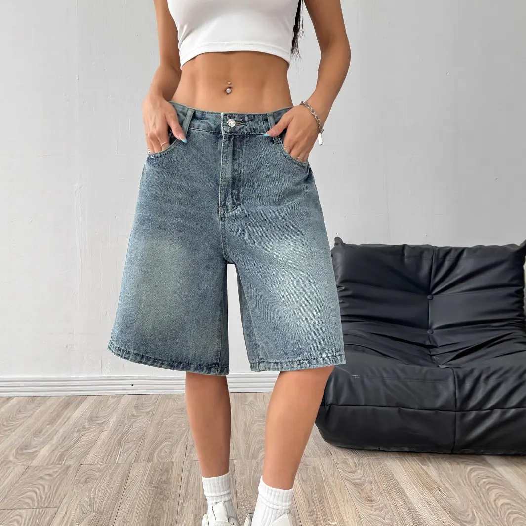 Womens Loose-Fit Casual Wide-Leg Denim Shorts