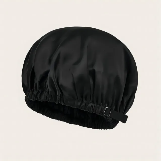 Double Layer Silk Nightcap Fabric Soft Protection Hair Head Circumference Adjustable Black - Shop at LoveMi