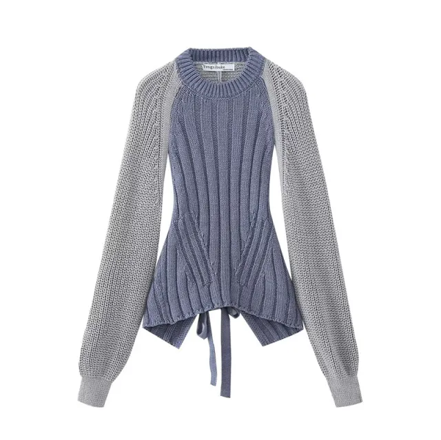 Urban Commuter Sweater Lace up Women's Clothing Blue And Gray - Shop at LoveMi