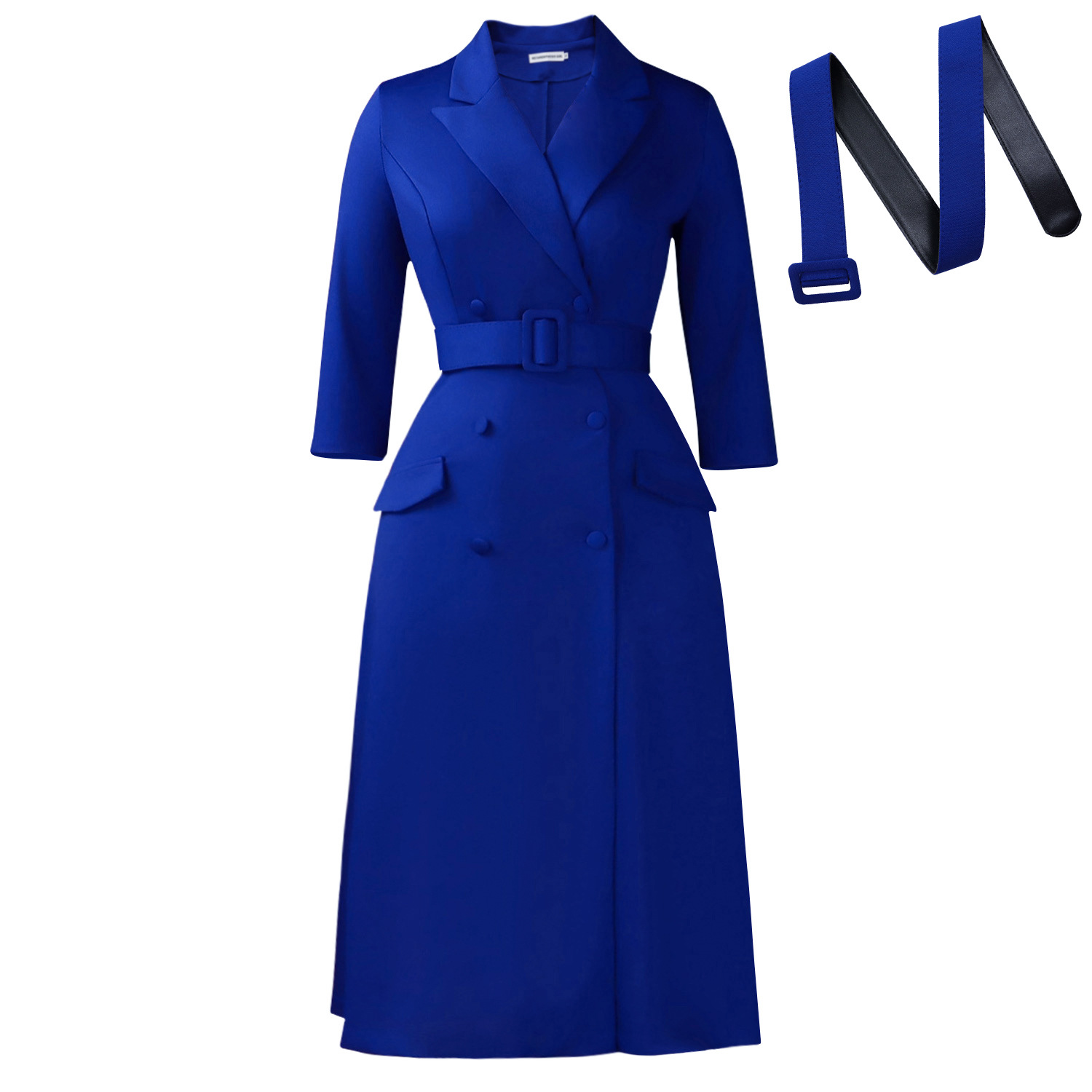 Mid length African Dress With A Double breasted Suit style Collar Navy - Shop at LoveMi