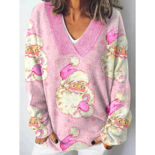 European And American Christmas Series V neck Printed Sweater Cln101612 - Shop at LoveMi