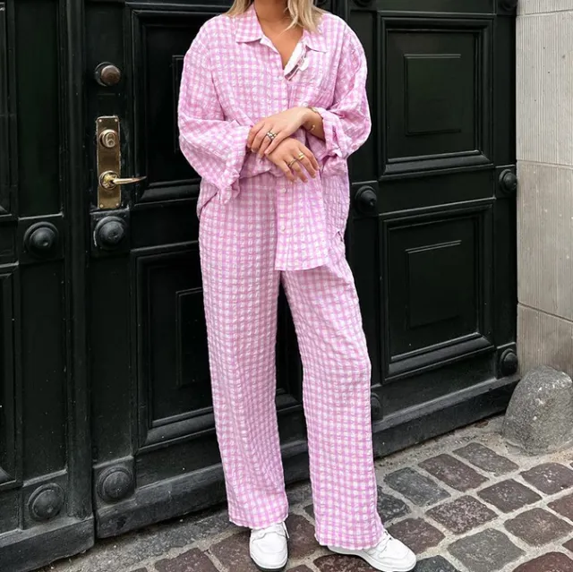 Autumn And Winter New Style Pink Plaid Loose Leisure Suit Plaid - Shop at LoveMi