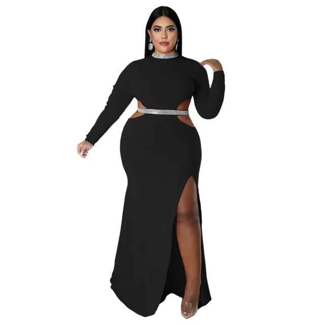 Women's Solid Color Casual Sexy Midriff baring Slit Dress Black - Shop at LoveMi