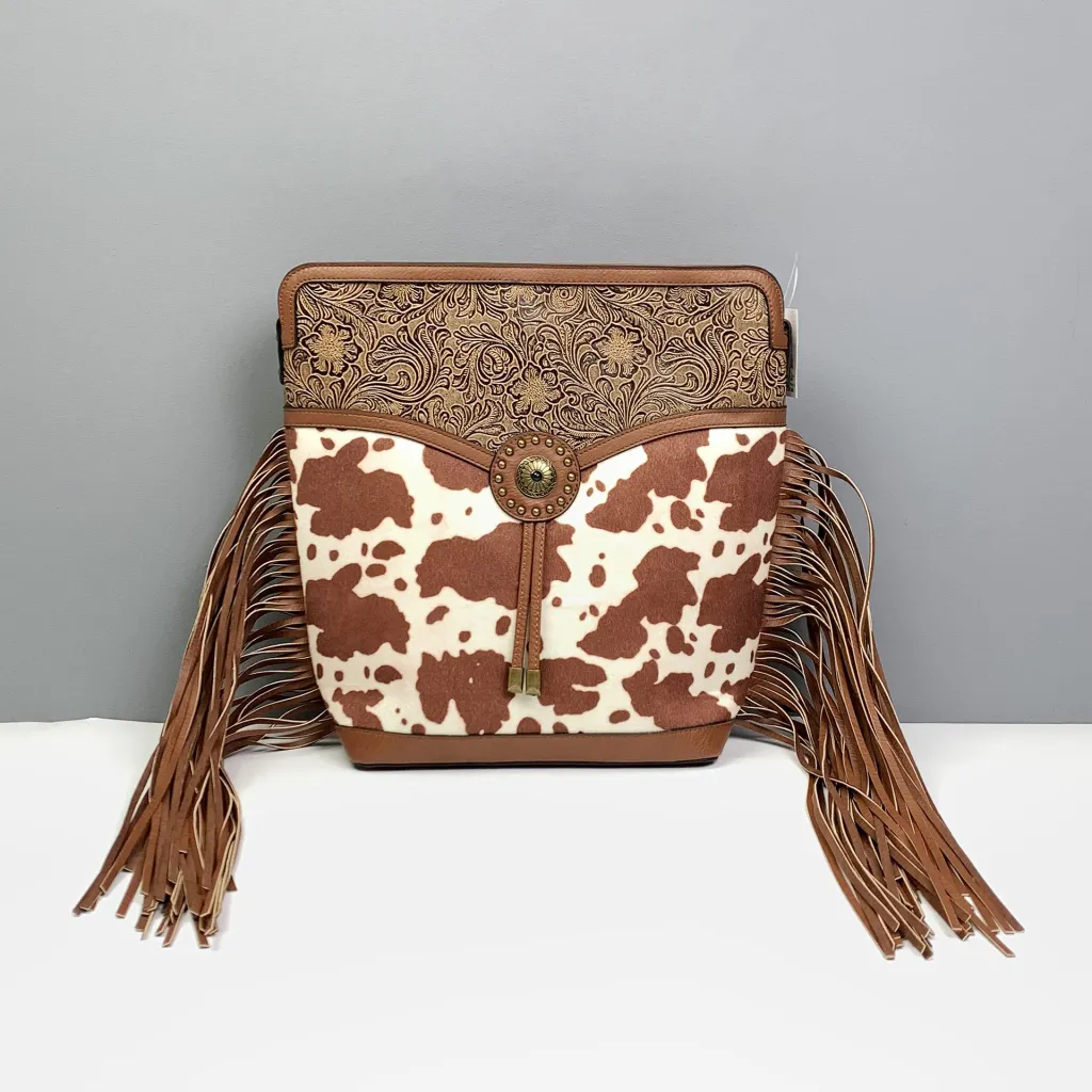Retro Tassel New Leopard Design Shoulder Bag - Brown