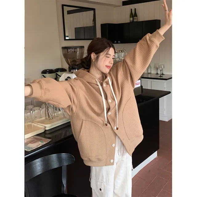 Real Shot Boyfriend Style Lazy And Loose Niche Waffle Coat Khaki - Shop at LoveMi