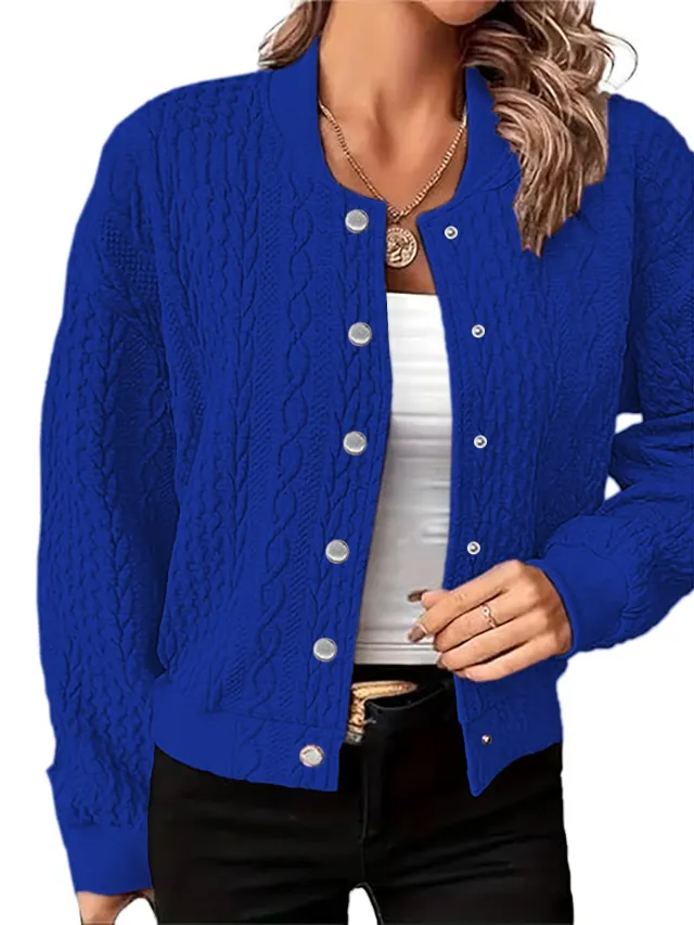 Women's Cardigan Fashion Button Coat Jacket Blue - Shop at LoveMi