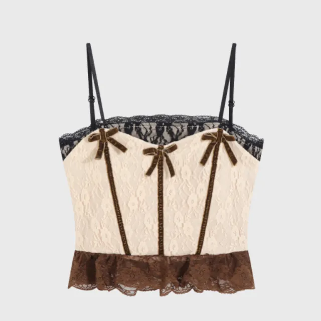 Women's Lace Bow Small Sling Vest Apricot - Shop at LoveMi