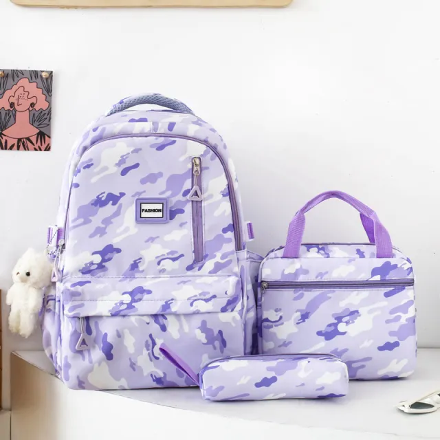 Girls' Large capacity Backpack Three piece Double layer Campus Schoolbag Purple - Shop at LoveMi
