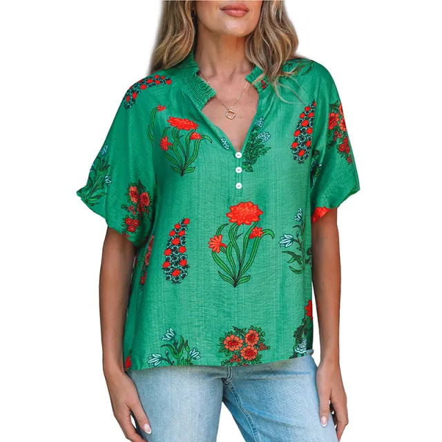 European And American Leisure Style Floral Print Loose Chiffon Shirt P109 - Shop at LoveMi