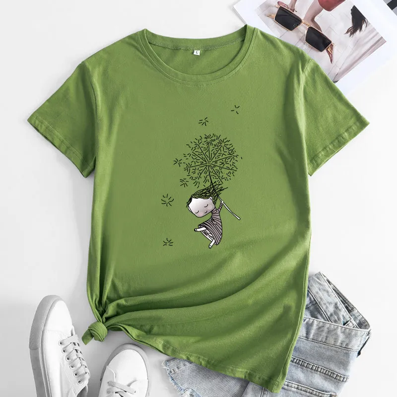 Comfort And Casual Women's Short Sleeve T-shirt - Army Green