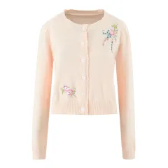 Exquisite And Versatile Cream Embroidered Knitted Cardigan - Pink - View 1