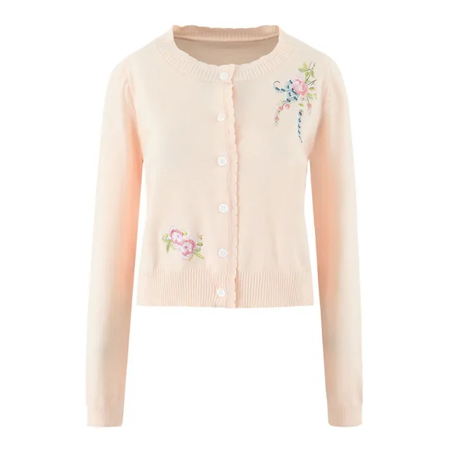 Exquisite And Versatile Cream Embroidered Knitted Cardigan Pink - Shop at LoveMi