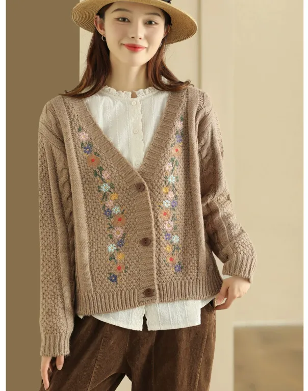 Ancient Coffee Clothing Wool Blended Knitted Coat Khaki - Shop at LoveMi