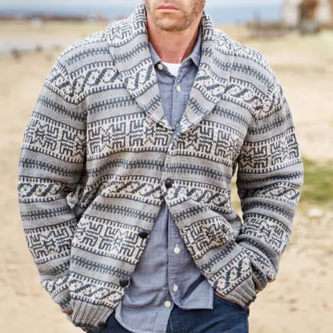 New Men's Clothing Fall Winter Men Thickened Jacquard Lapel