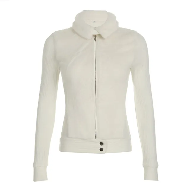Zipper Waist controlled Slim Fit Slimming Outer Wear Long Sleeve Hook Sweater Beige - Shop at LoveMi