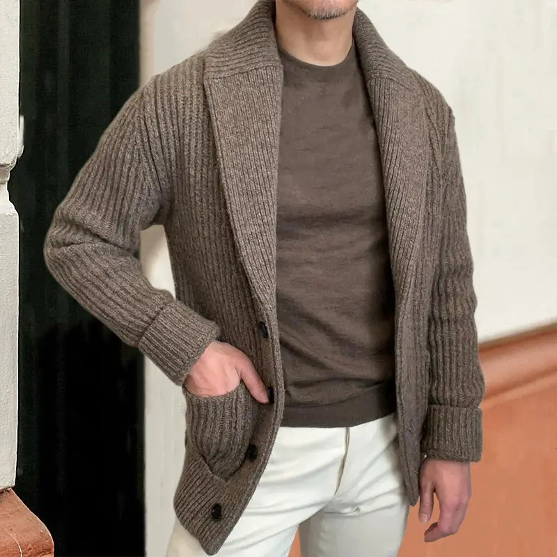 Knitted Cardigan With A Lapel And Long