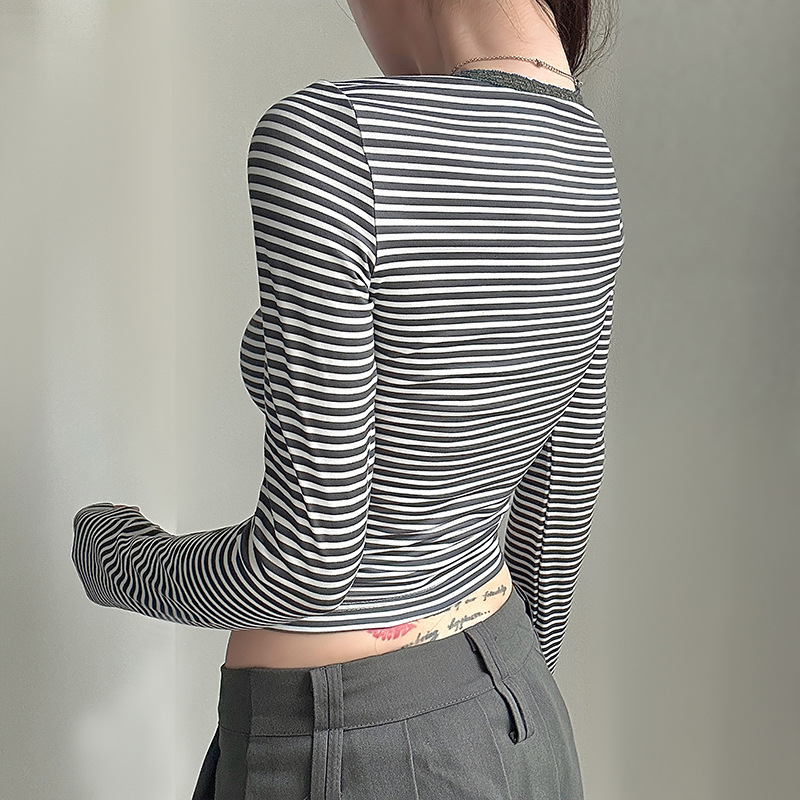 Women's American-style Midriff-baring Long Sleeve Bottoming Shirt