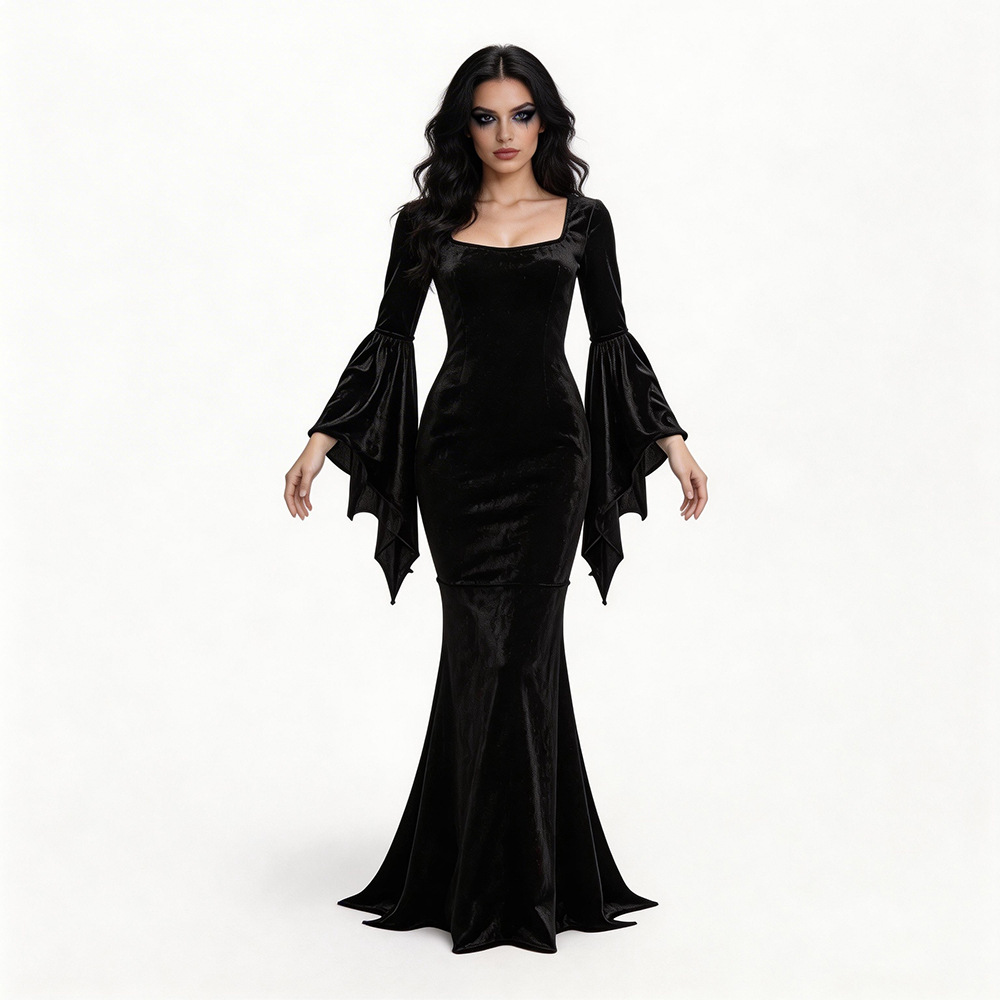 Women's Solid-color Square-neck Casual Long Dress