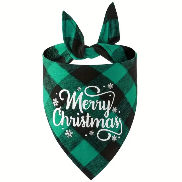 Christmas Pet Triangular Scarf Plaid Green Snowflake Letters - Shop at LoveMi
