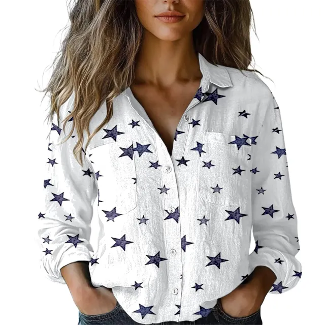 3D Digital Printing Women's Plus Size Lapel Long Sleeve Shirt Zzs25041503Wh1 Xl - Shop at LoveMi