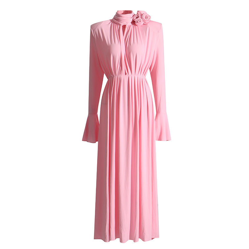 Three-dimensional Flower Decoration Long Dress Women