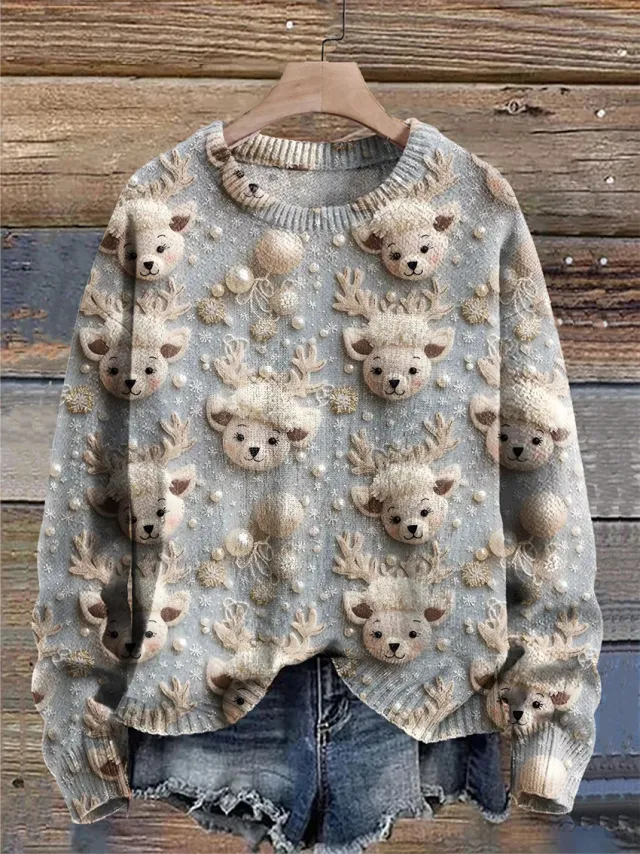 Women's Round Neck Plus Size Simple Printed Sweater G7Z4679 S - Shop at LoveMi