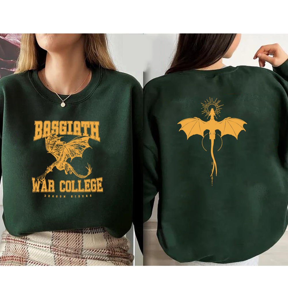 Vintage Fourth Wing Sweatshirt Dragon Rider 2 Side Print Bas Dark Green - Shop at LoveMi