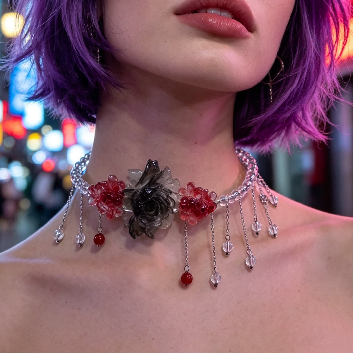 Rose Crystal Tassel Necklace, picture 4 of 4