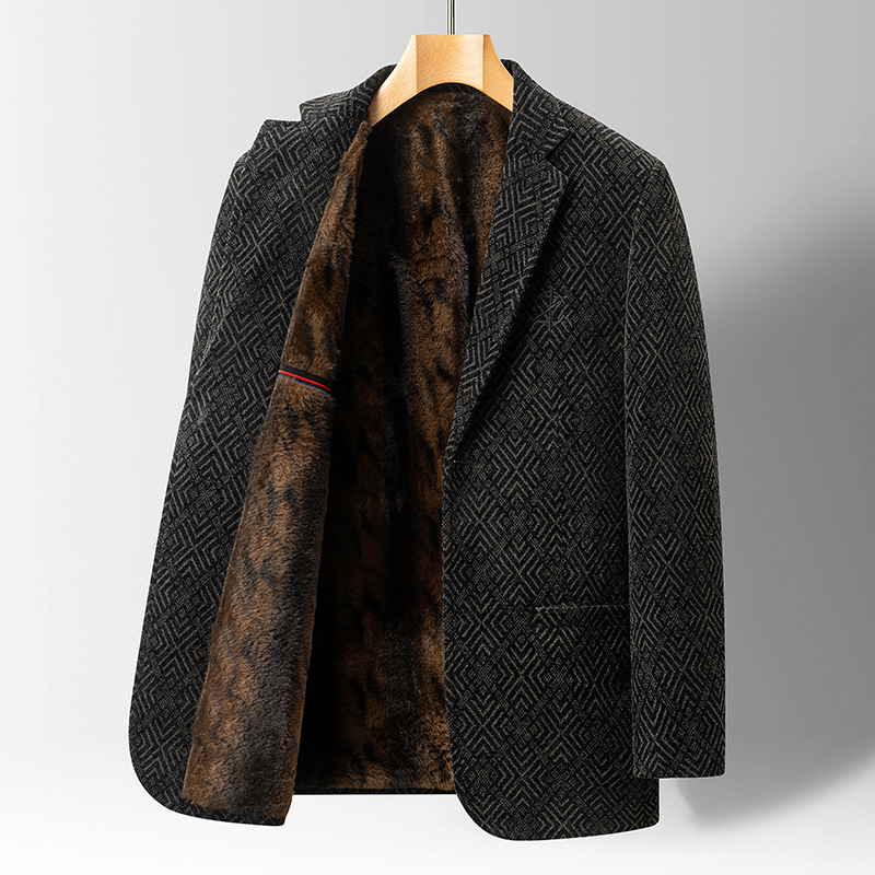 Mens Mid- To Older-Aged Velvet-Lined Thick Suit Jacket