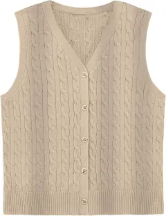 European And American Women's Fashion Sweater Vest Twisted Knitted Short - Khaki - View 1