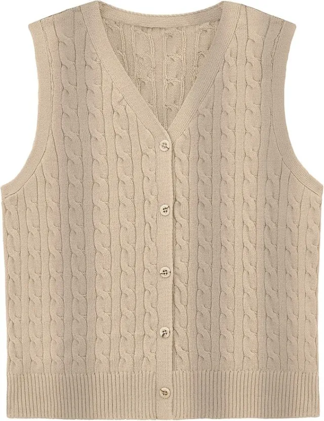 European And American Women's Fashion Sweater Vest Twisted Knitted Short Khaki - Shop at LoveMi