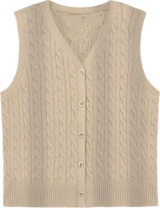 European And American Women's Fashion Sweater Vest Twisted Knitted Short - Khaki
