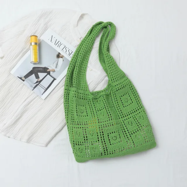 Mesh Hollow Out Simple Woven Bag Girls' Shoulder Bag Green - Shop at LoveMi